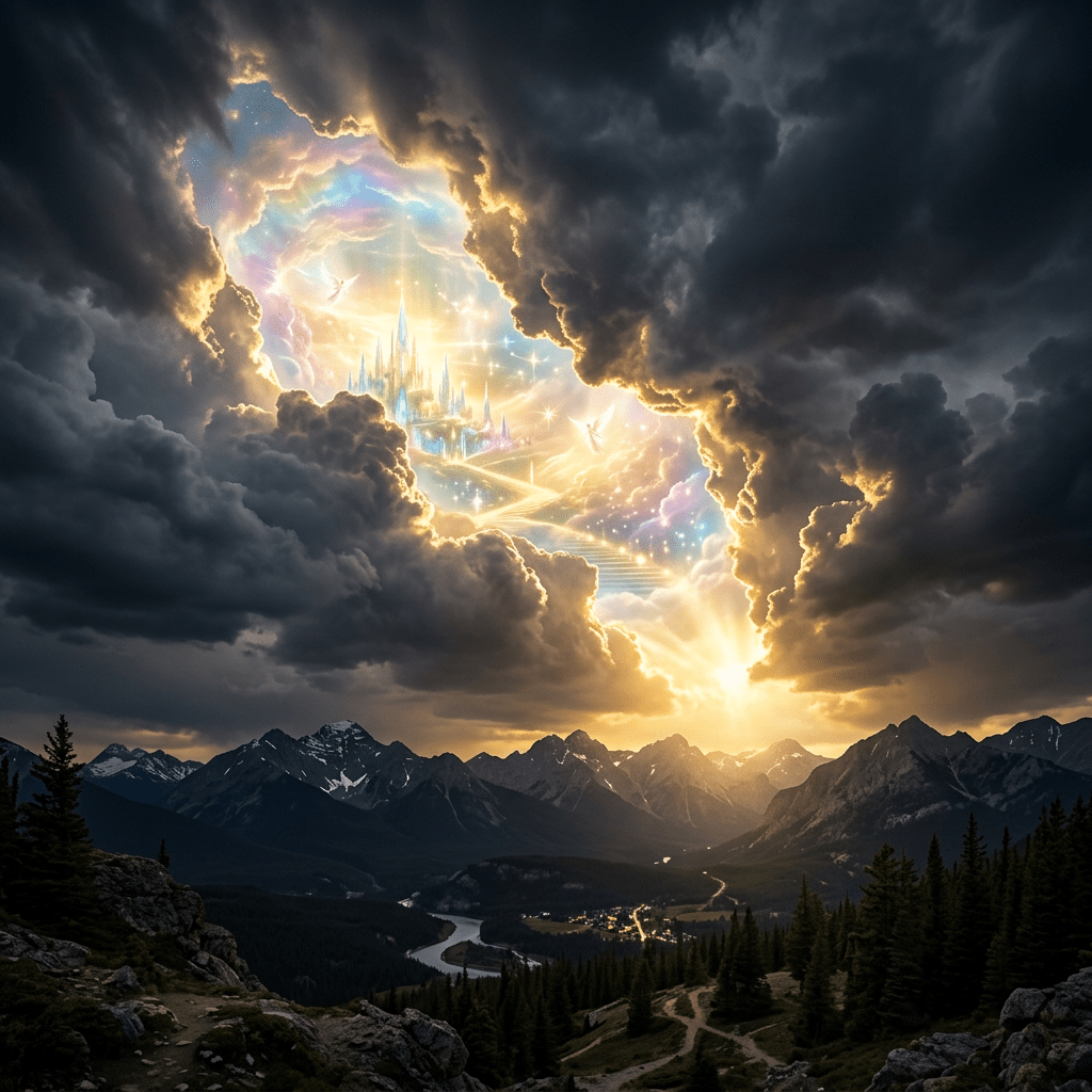 Sky splitting open revealing glimpse of heaven