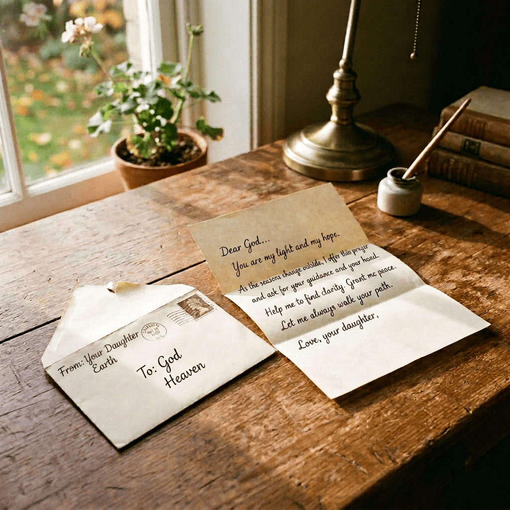 Handwritten letter addressed to Eleanor Vance on wooden desk with letter opener and potted plant