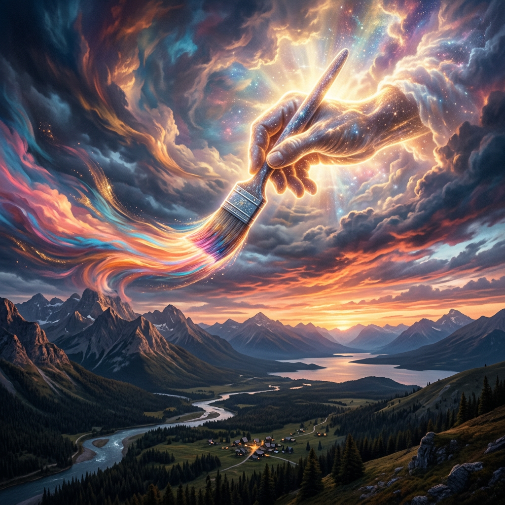 God's hand painting colorful skies